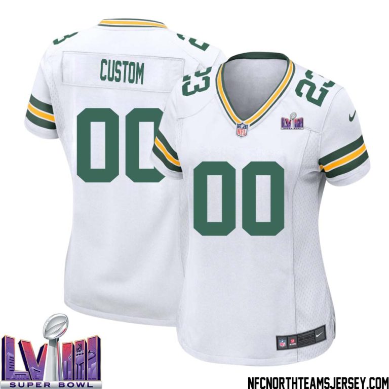 Custom Women Green Bay Packers Super Bowl LVIII Game Road Jersey White
